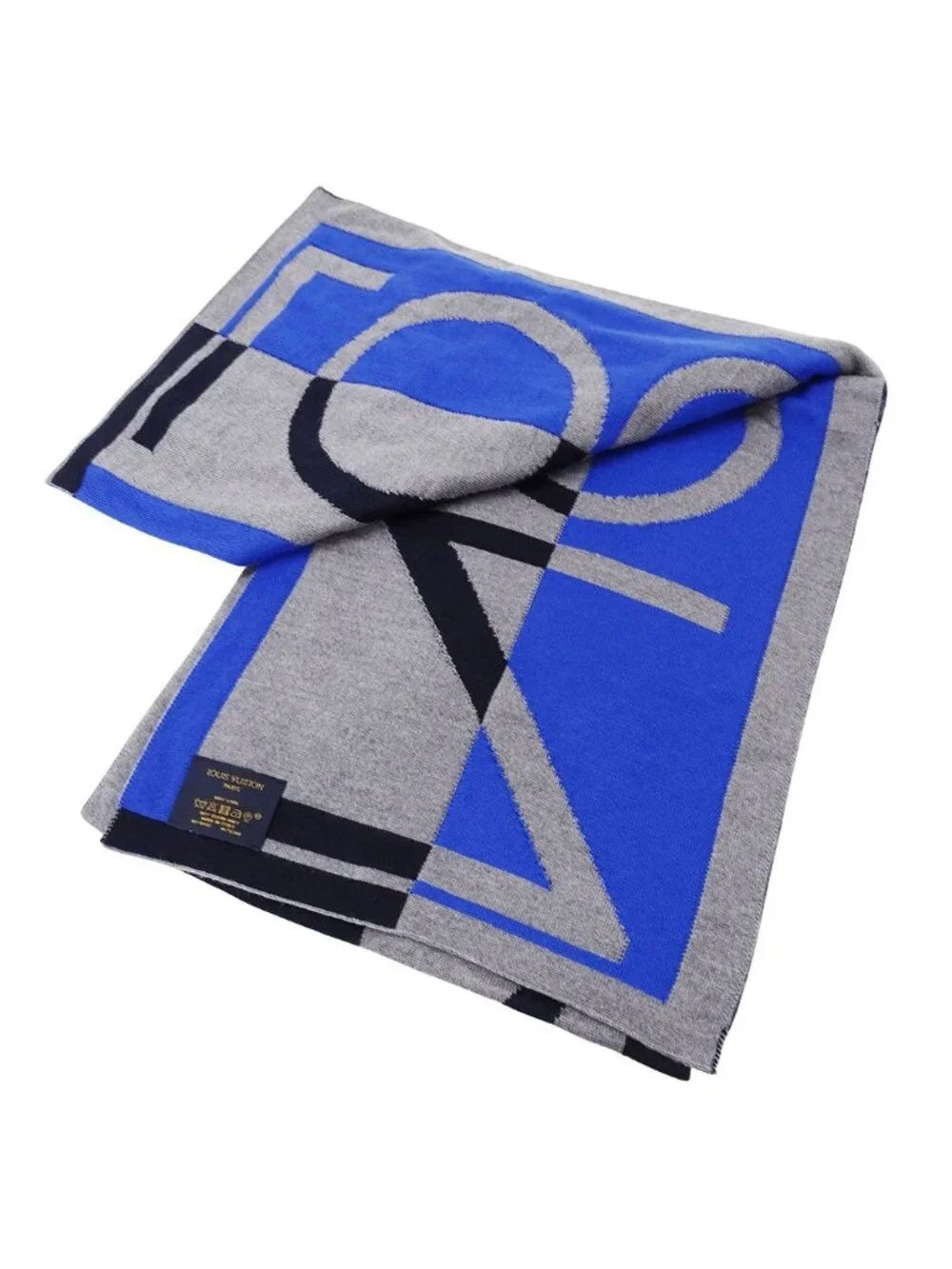 Louis Vuitton Scarf Shawl Wool Echarpe LV Horizon Gray Blue Fall Winter Warm